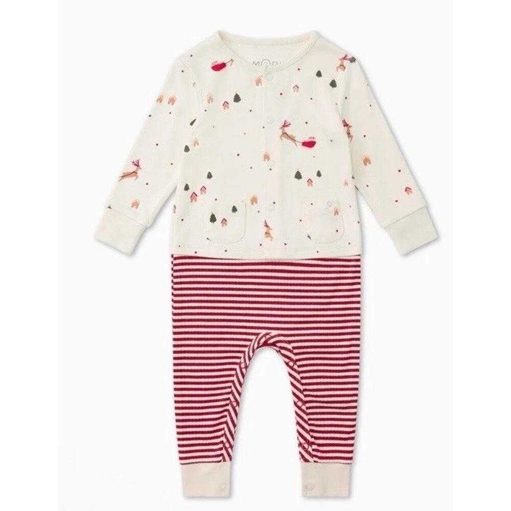 MORI Baby Christmas Jumpsuit Organic Cotton Bamboo Sz Newborn NWT $40